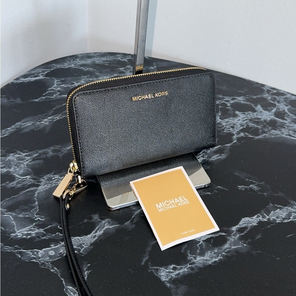 MICHAEL KORS Wristlet Wallet JS Large Flat Multi Phone Case Black AUTHENTIC NEW - Picture 4 of 6